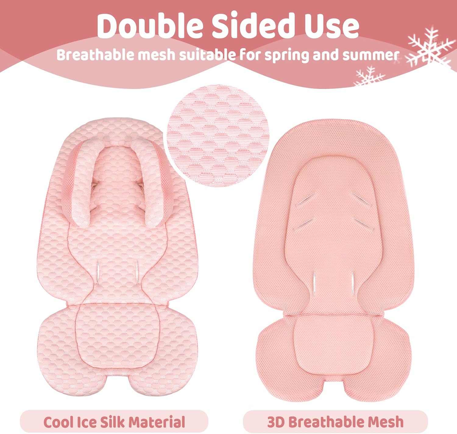 KAKIBLIN Infant Car Seat Insert for Baby,Cooling Pad Cooler Pad,Baby Head Support with Head Pillow, Breathable Fabric Cooling Cushion Liner Fits Strollers, Car Seat, High Chair, Bassinet, Swing image number 5