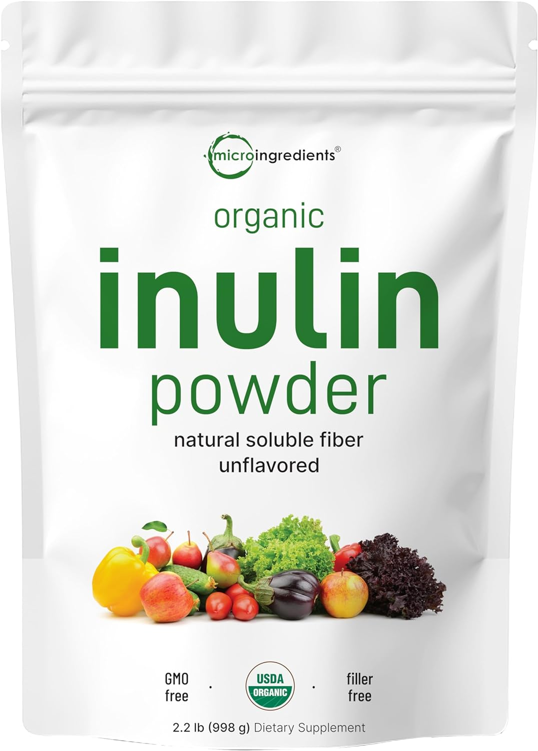 Organic Inulin FOS Powder (From Jerusalem Artichoke), 1KG (35 Ounce), Prebiotic Intestinal Support, Colon and Gut Health, Natural Water Soluble Fibers for Smoothie and Drinks, No Gmos & Vegan Friendly image number 1