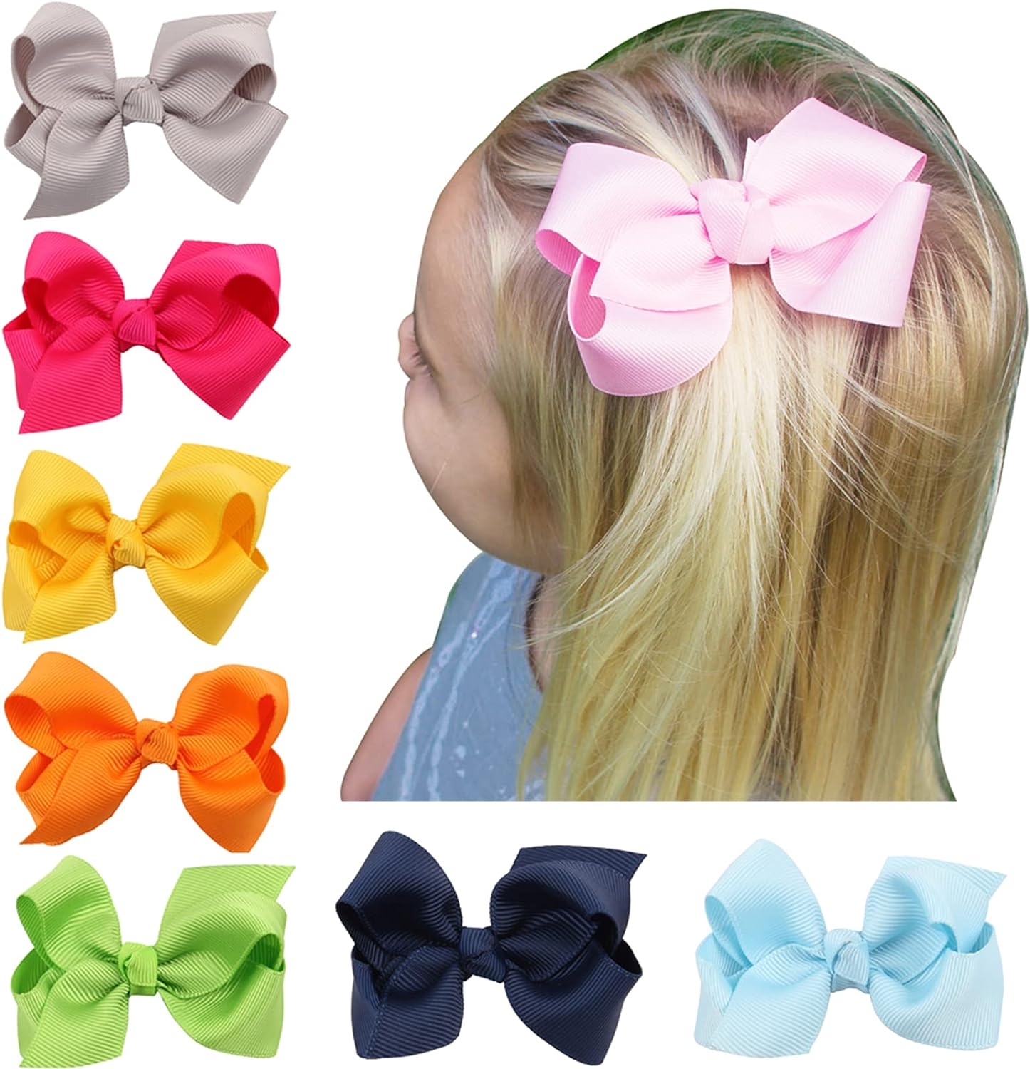 3 Inch Baby Girl Hair Bows Boutique Hair Clip Teens Toddlers Hairpin Headwear - Set of 2 (Blue) - Blue image number 5