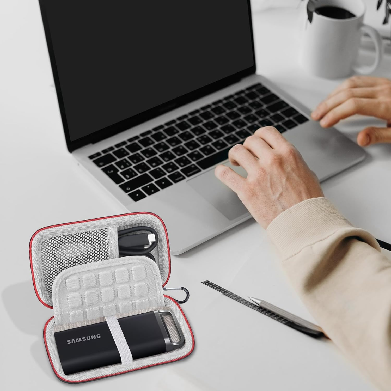 Lacdo Hard Carrying Case for Samsung T5 EVO Portable SSD 2TB 4TB 8TB USB 3.2 Gen 1 External Solid State Drive Hard EVA Shockproof Water-Resistant Protective Storage Travel Bag, Black image number 3