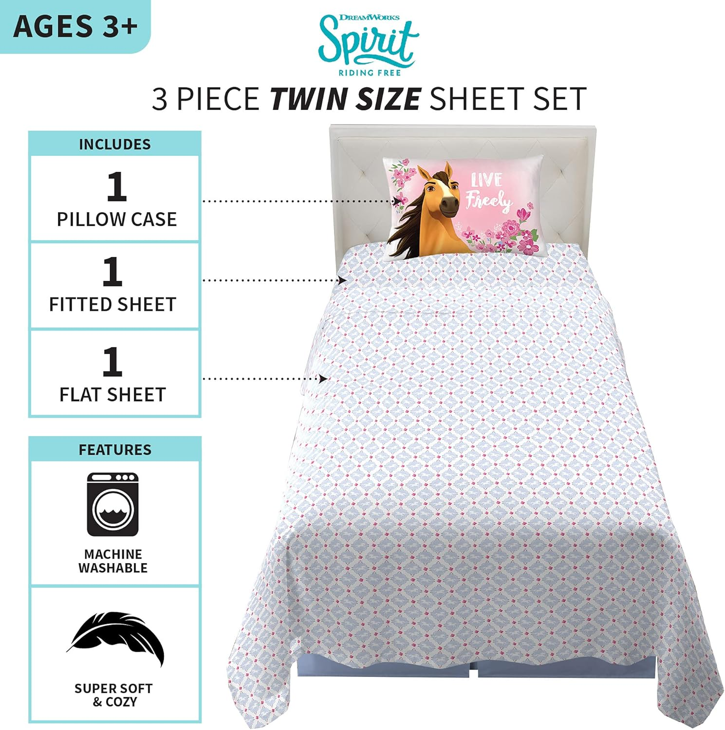 Franco Kids Bedding Super Soft Sheet Set, 3 Piece Twin Size, Spirit Riding Free