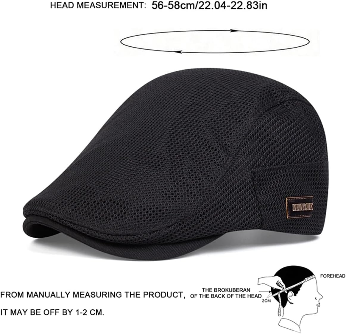 AIMALL Men&rsquo;S Mesh Beret Flat Cap &ndash; Lightweight Breathable Sunshade Summer Hat for Women & Men, Adjustable 22.04&ndash;22.83In Head Size, UV Protection Outdoor Cap image number 5