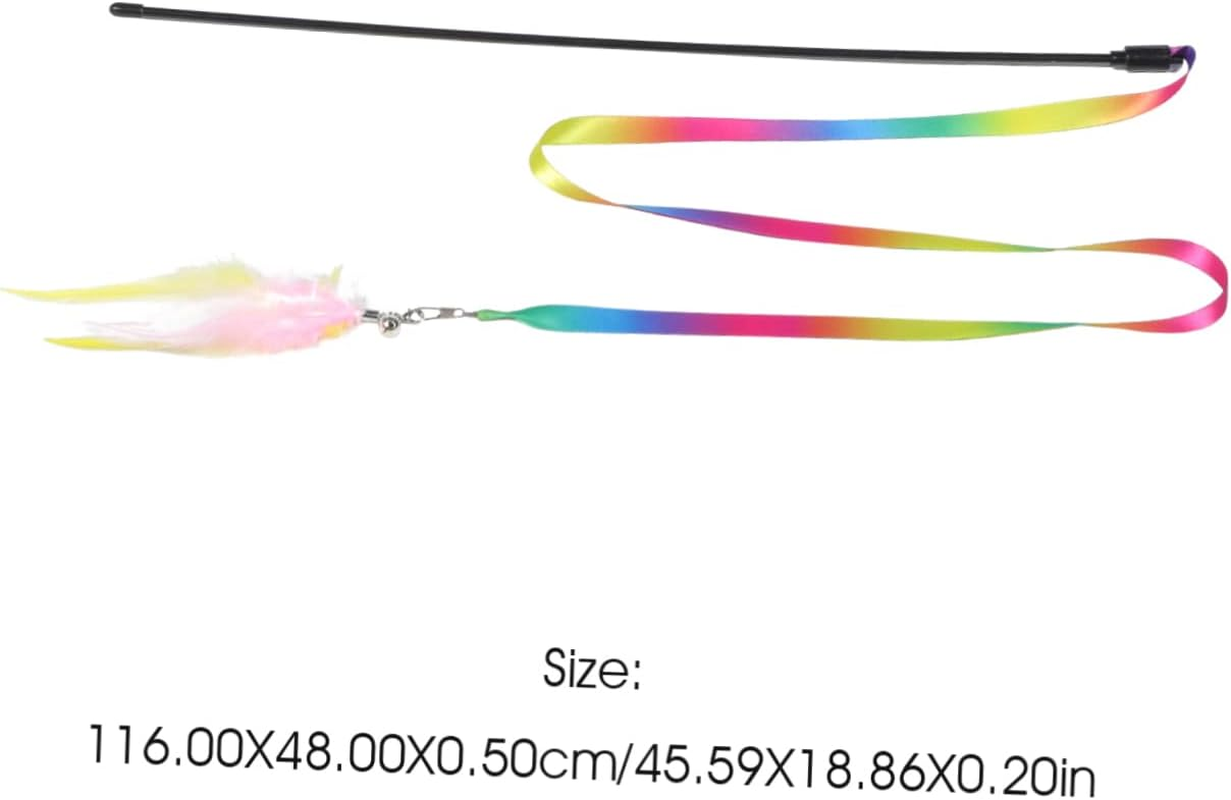 WEKAMOS 3Pcs Cat Teaser Wands Rainbow Satin Ribbon Lightweight Long Handle Cat Toys for Indoor Play and Exercise image number 1