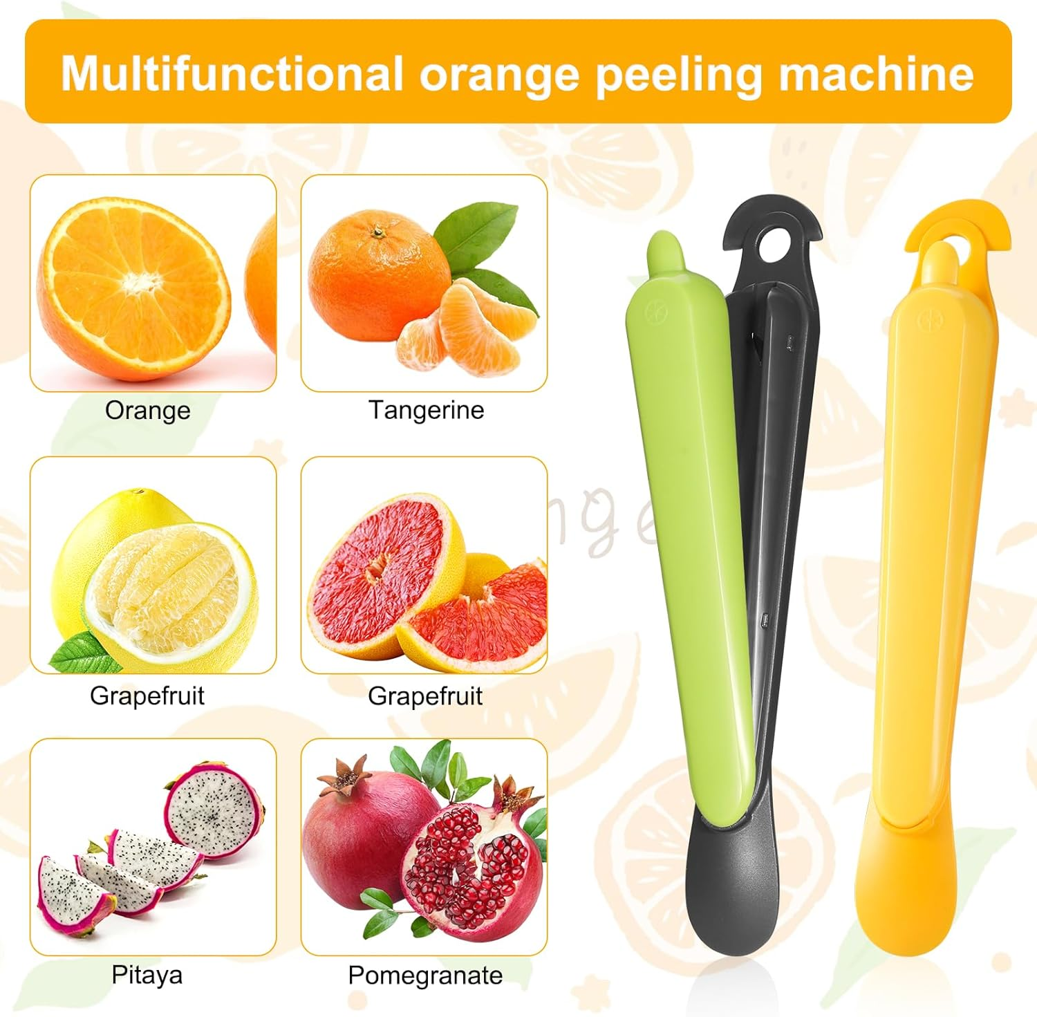 2Pcs 5-In-1 Orange Peeler, Stainless Steel Fruit Peeler Kitchen Gadgets Orange Peeler Grapefruit Pomelo Peeler Tool Citrus Peel Cutter, Easy to Peel for Home Kitchen Use (Green, Yellow) image number 1