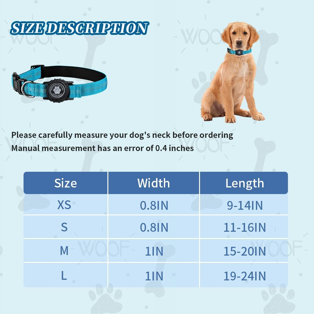 Reflective Air Tag Dog Collar with Waterproof Apple Airtag Holder for Small Medium Large Dog Locking Buckle Havey-Duty Nylon Dog Collars Blue XS image number 2