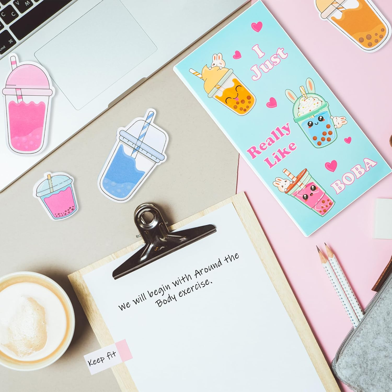 Xqumoi I Just Really like Boba Sticky Notes Set, 550 Sheets, Cute Bubble Tea Self-Stick Notes Pads Milk Tea Theme Divider Tabs Bundle Writing Memo Pads Back to School Office Supplies Small Gift image number 5