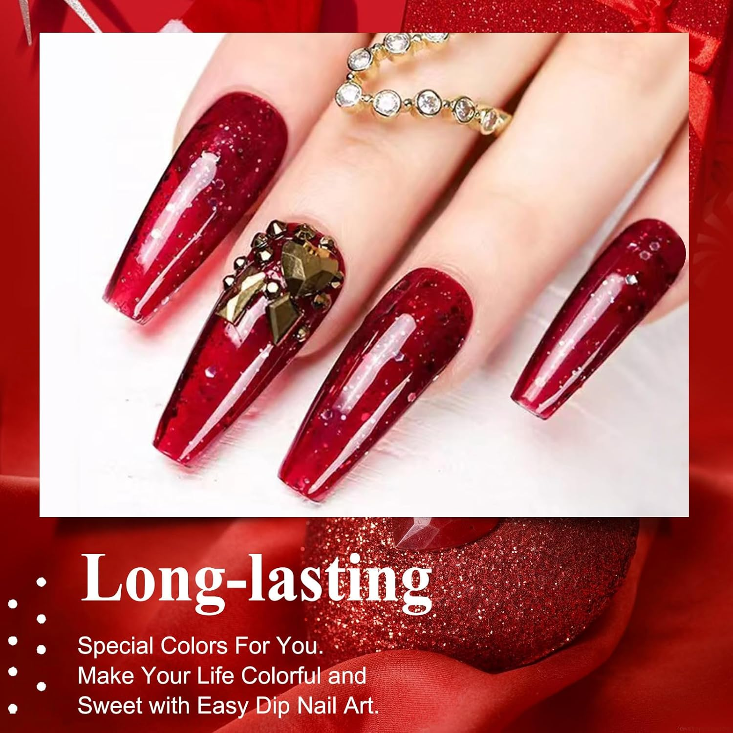 28G/Box Color Acrylic Powder Professional Red Glitter Acrylic Nail French Manicure Powder for Nail Extension Acrylic Nail System,Hj-Nap017-No.36 image number 5
