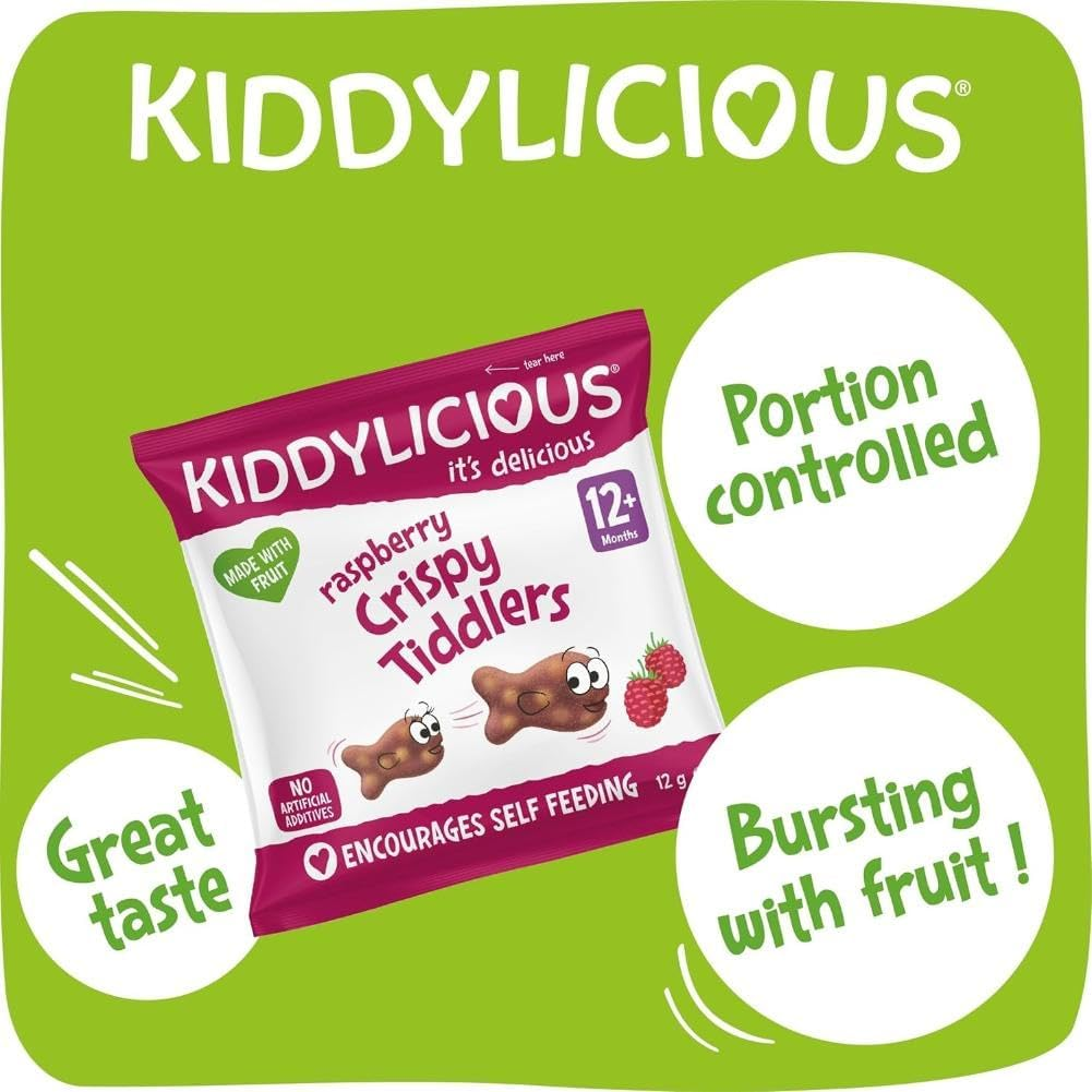 Kiddylicious - Crispy Tiddlers Raspberry - Delicious Snacks for Babies - Suitable for 12+ Months - 12G