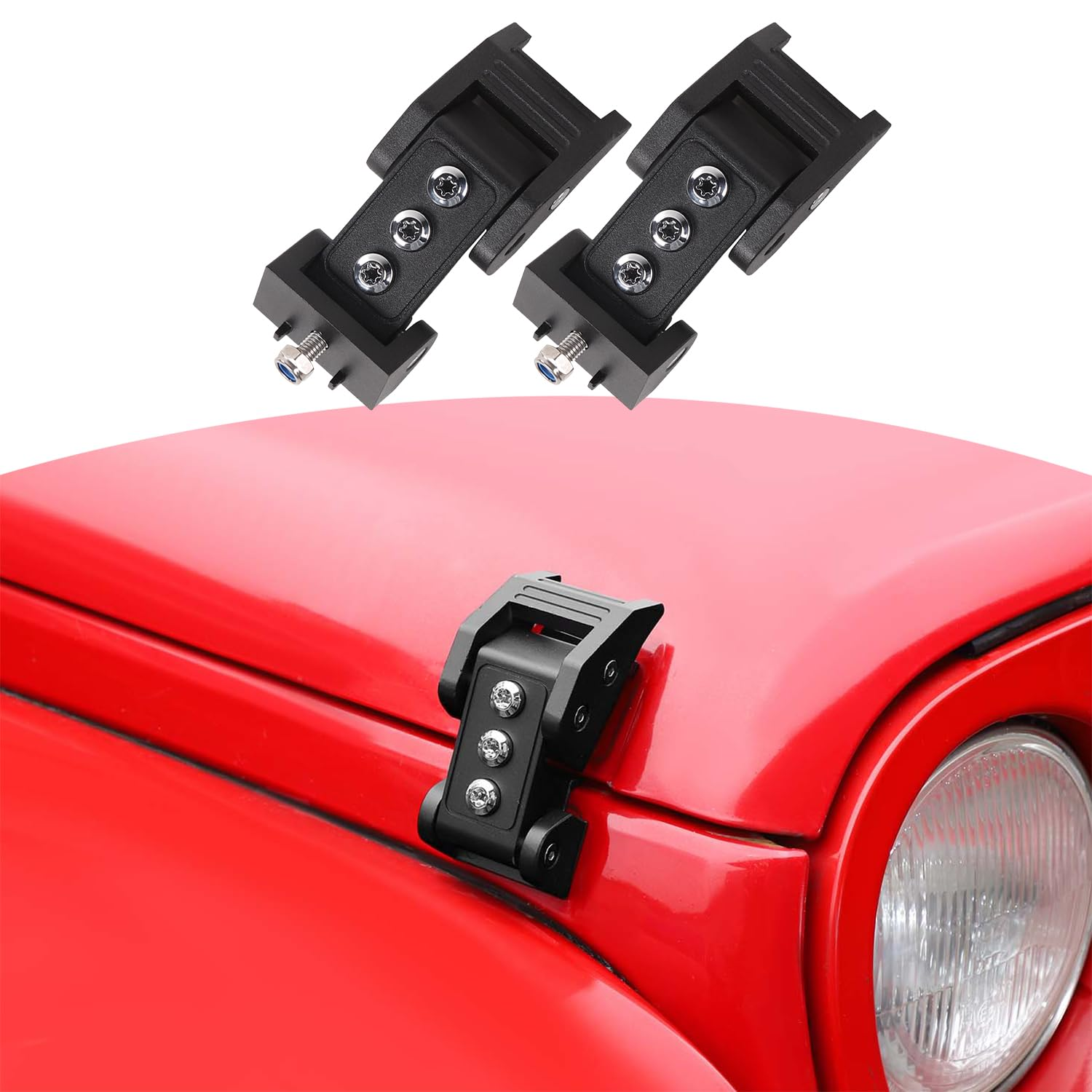 RT-TCZ Hood Latches for Jeep Wrangler & Gladiator | Black Aluminum Alloy & Stainless Steel Locking Catch Kit | Fits JK (2007-2017), JL (2018+), JT (2020+) | Screw Style