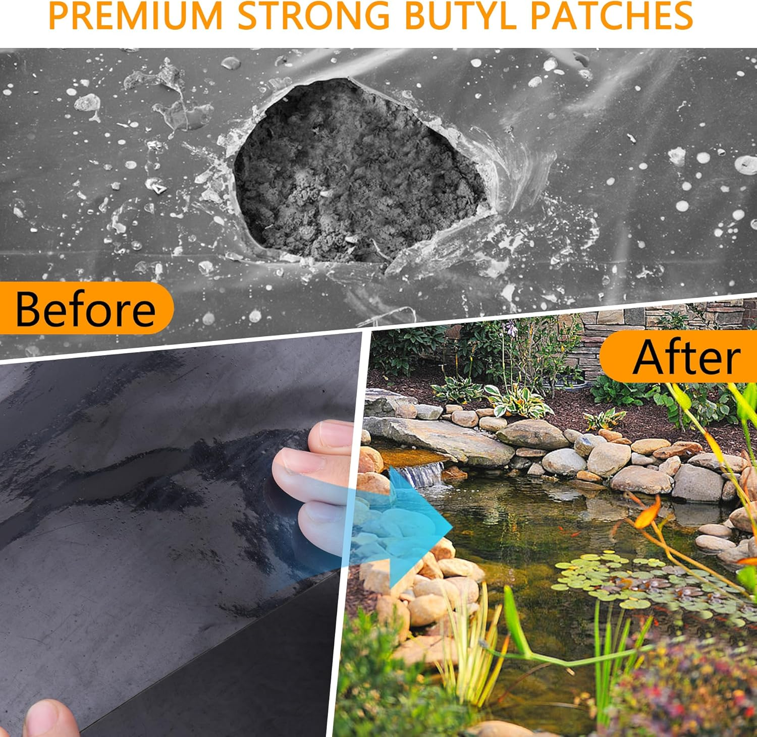 Adnee 2 Pcs Pond Liner Repair Patch-8" Self-Adhesive EPDM Liner Repair Patch Kit-Thickened Rubber Pond Liner Seam for EPDM Garden Pond Patch Cover Liner Repair image number 5