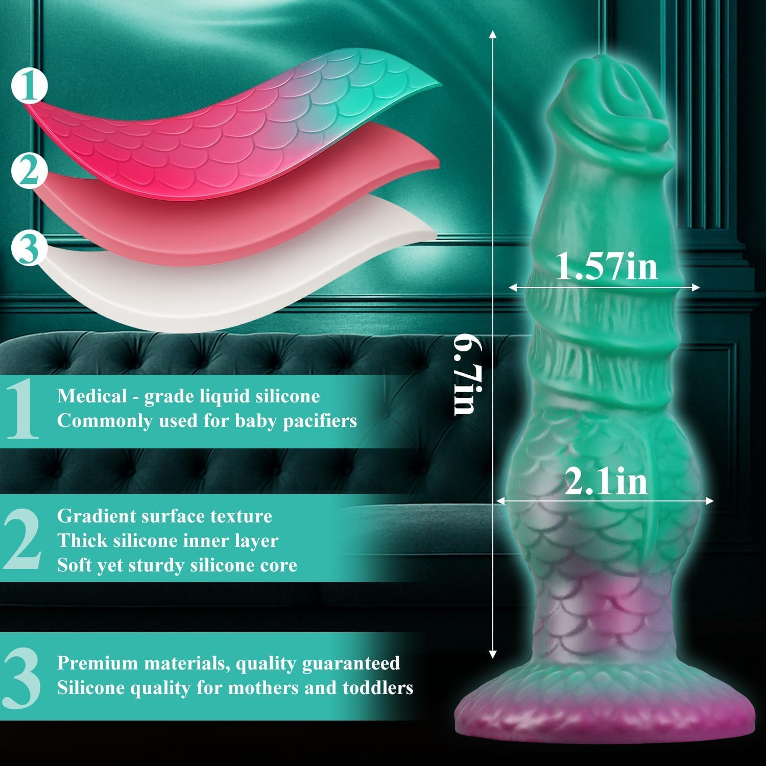 Inflatable Dragon Dildo &ndash; Adjustable Thickness Fantasy Knot Design, Extra Thick Anal Dildo with Strong Suction Cup, Animal-Inspired Dog & Horse Style, Adult Sex Toys for Women and Men (Green) - Green image number 4