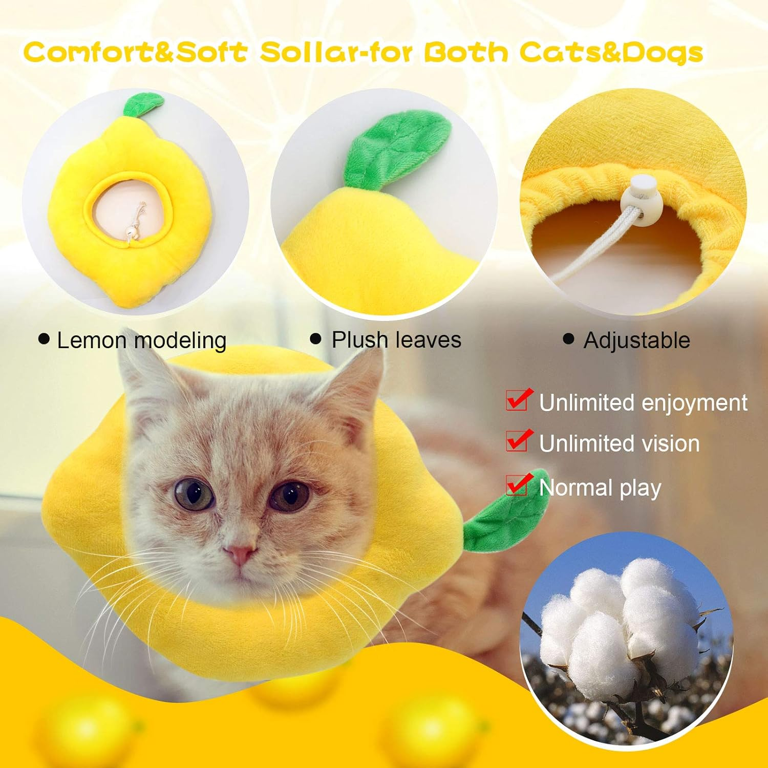 HYLYUN Cat Recovery Collar - Cute Lemon Neck Cat Cones after Surgery, Adjustable Cat E Collar, Surgery Recovery Elizabethan Collars for Kitten and Cats image number 3