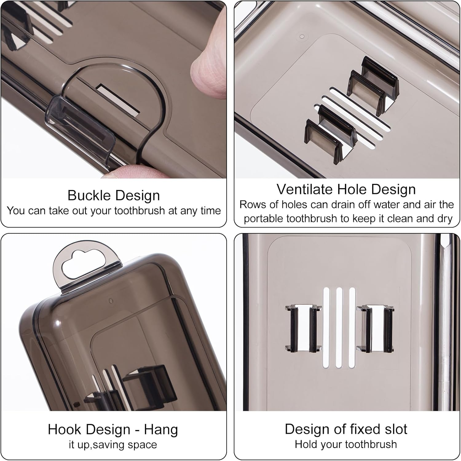 Yeeco Toothbrush Case 2 Packs, Transparent Black Toothbrush Travel Case, Plastic Toothbrush Holder Travel Size, 7.87 X 2.36X 1.18 Inches Portable for Traveling Can Palce 2 Toothbrushes