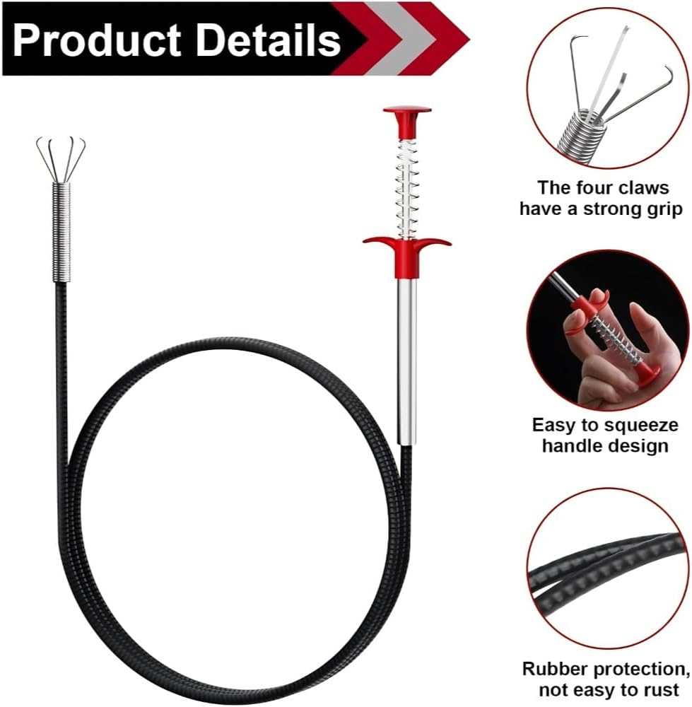 35.5Inch Drain Clog Remover, 25Inch Drain Snake Hair Remover, Hair Catcher Drain Auger Cleaner Tool Set for Toilet, Kitchen Sink, Bathroom Tub, Sewer, 7 Pack image number 6