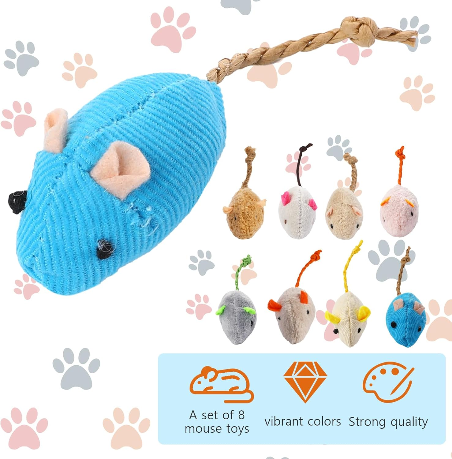 8 Pack Cat Mice Toys Interactive Toy Cats Mouse Plush Cat Toys Catnip Toy Biting Toys for Cats Mouse Shaped Toy for Indoor Cats Realistic Design 8 Color image number 5
