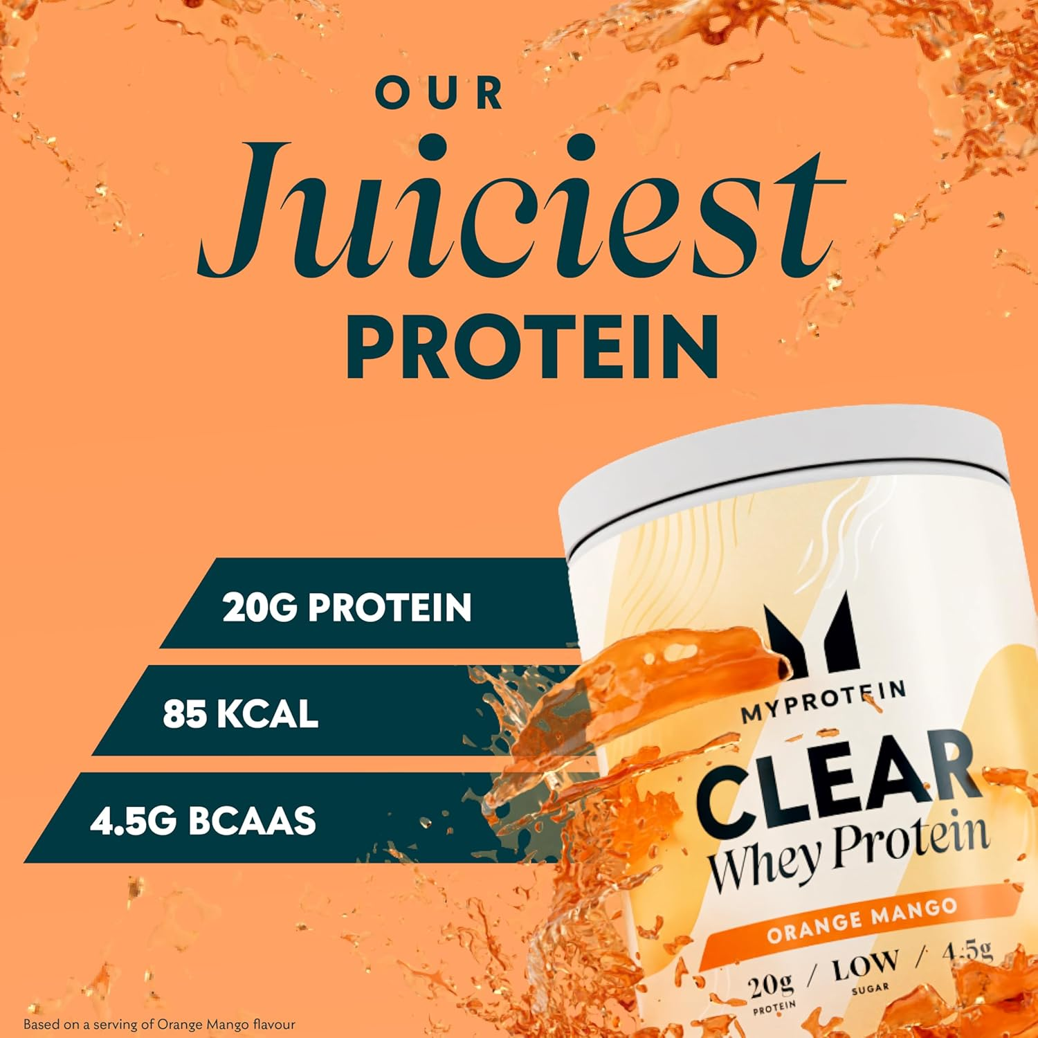 Myprotein Clear Whey Isolate Protein Powder - Orange Mango - 488G / 20 Servings - Cool and Refreshing Whey Protein Shake Alternative - 20G Protein and 4.5G BCAA per Serving image number 1