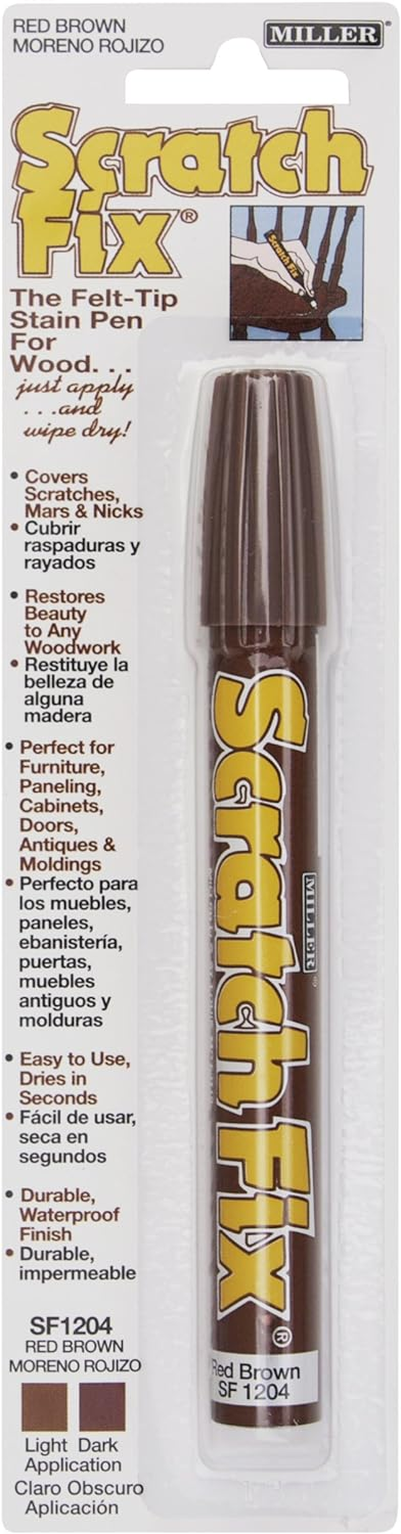 Miller SF1204 Wood Stain Scratch Fix Pen/Wood Repair Marker - Red Brown Wood
