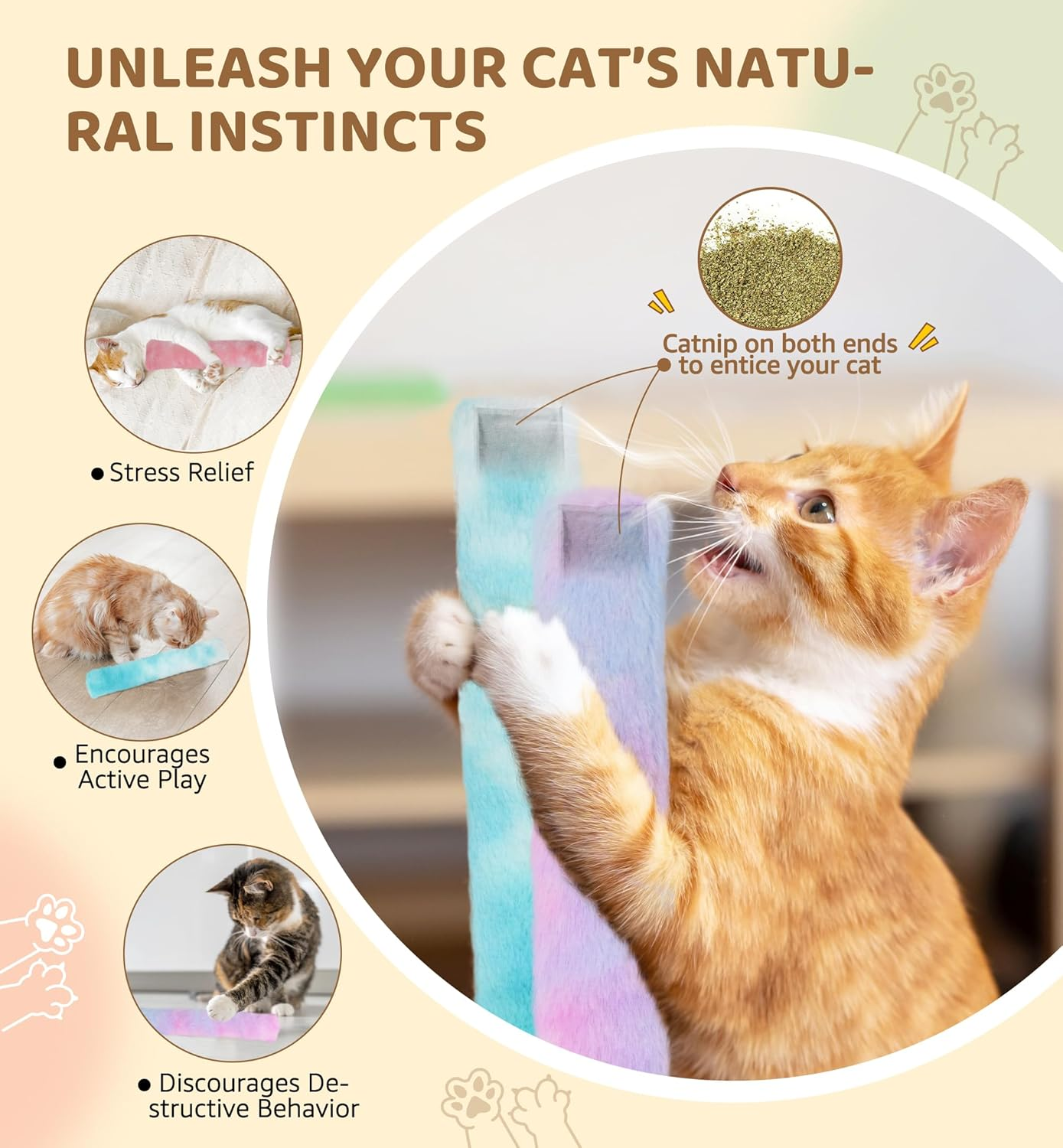 IPTPAS 3 Pack Cat Kicker Toy Pillows, Interactive Plush Toys with Catnip Inside, Soft Durable Kick Sticks Teething Chew Toy, Cat Body Pillows for Indoor Cats & Kittens, Promote Exercise, Play & Cuddle image number 3