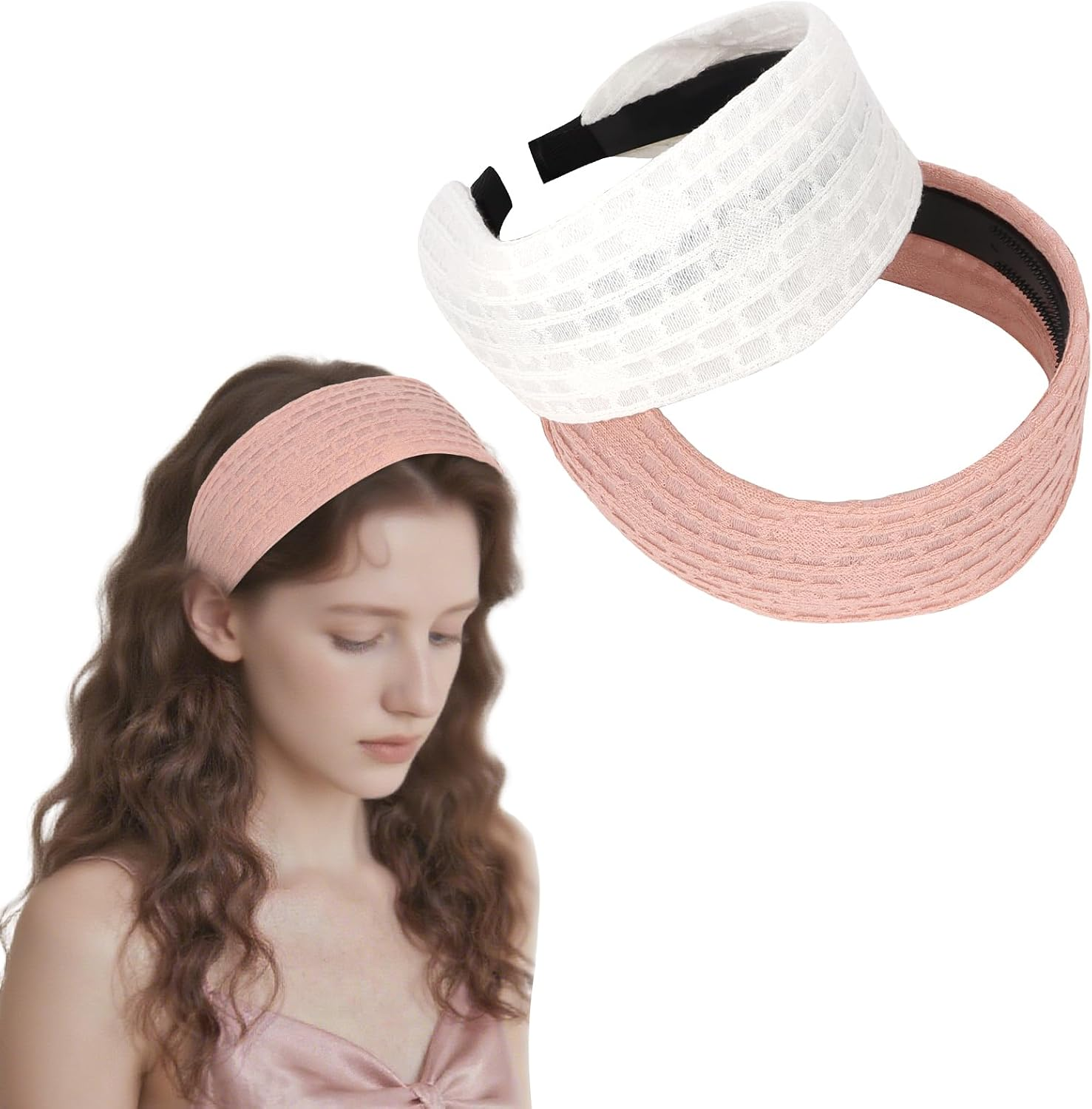 Srotmirw Women'S Wide Headbands, Pack of 2 Alice Bands in White and Pink for Women and Girls in Everyday Use