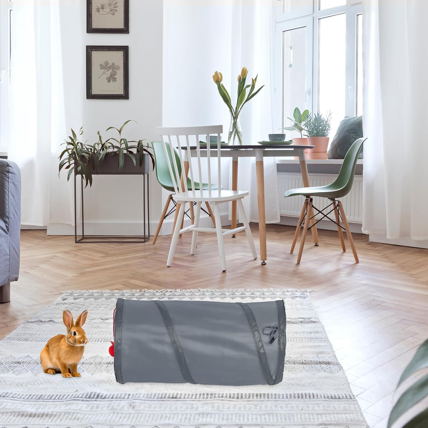 Relaxdays Cat Tunnel Foldable W X D: Approx. 48 X 26 Cm, Cat Tube with Toy and Bag, Interactive Play Tunnel, Grey image number 6