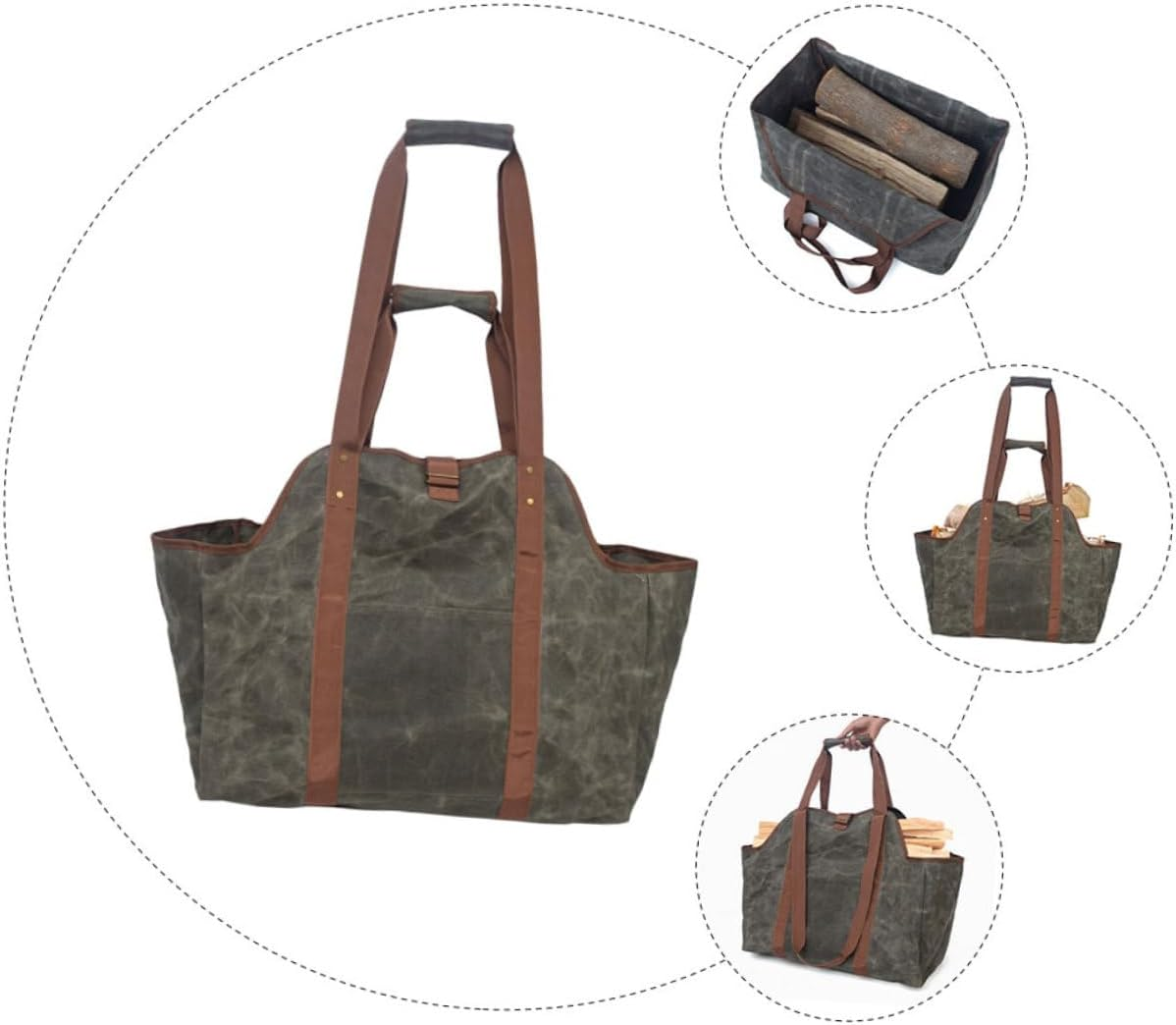 ROMISBABA Water Resistant Waxed Canvas Firewood Carrier Tote Bag for Fire Pit Storage for Firewood Capacity Scratch Stain Resistant for Outdoor Use image number 4