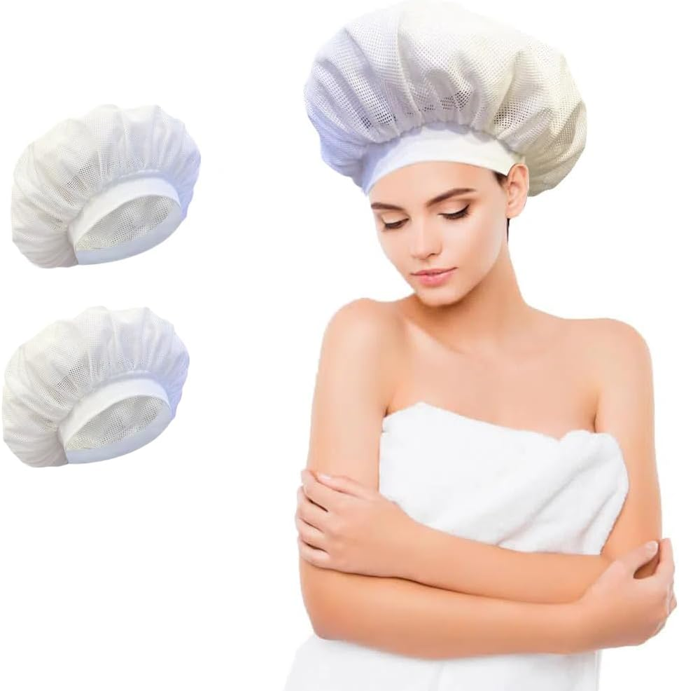 Liuweihui Plopping Net Cap (2 Pieces), Adjustable Hair Drying Cap for Curly Hair, 2024 Updated Plopping Mesh Cap with Cord for Drying Curly Hair(White)