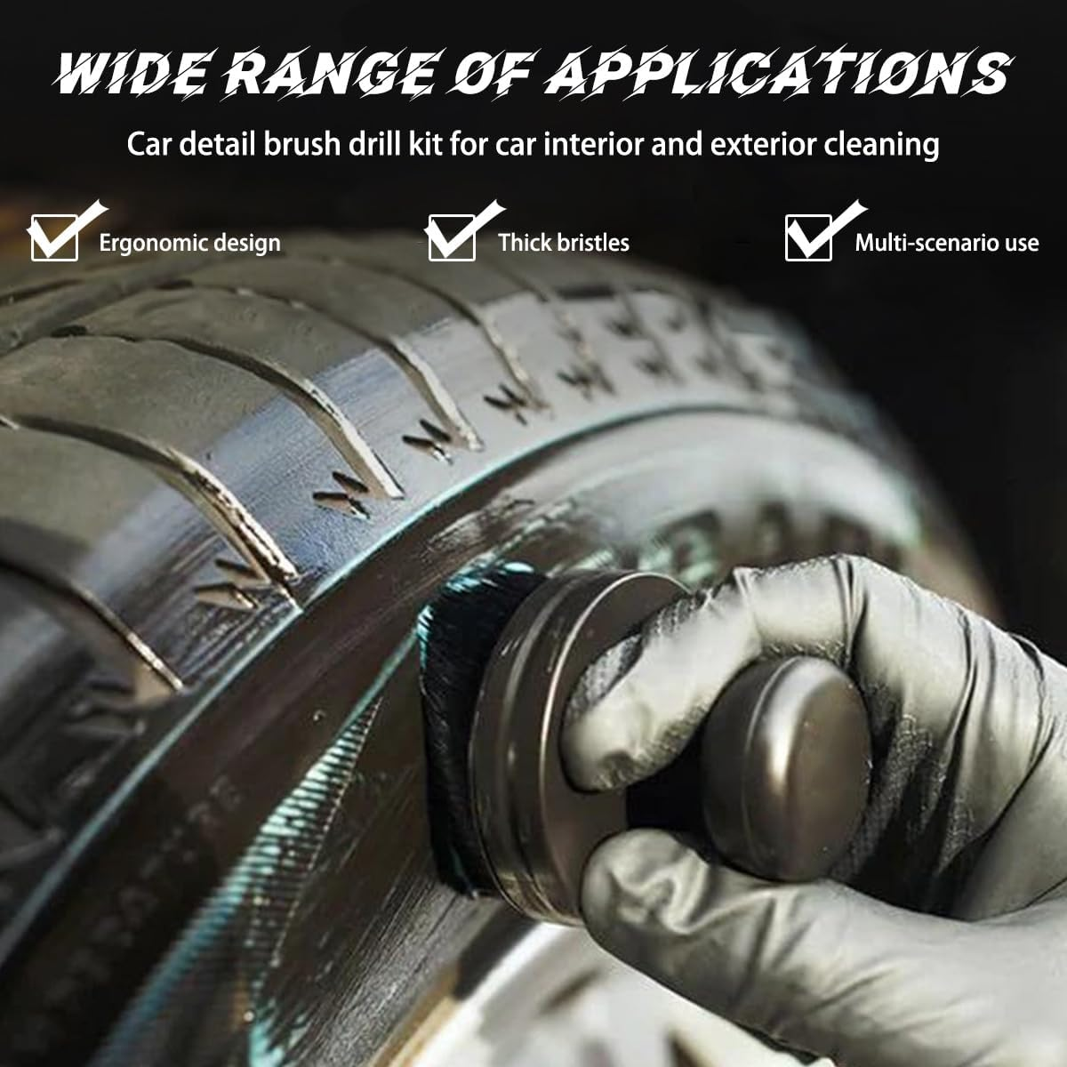 JNNJ Car Detailing Brush, Tyre Shine Applicator Brush, Car Interior Cleaning Brush, Car Dash Dust Brush, Professional Tyre Care Precision Tyre Brush