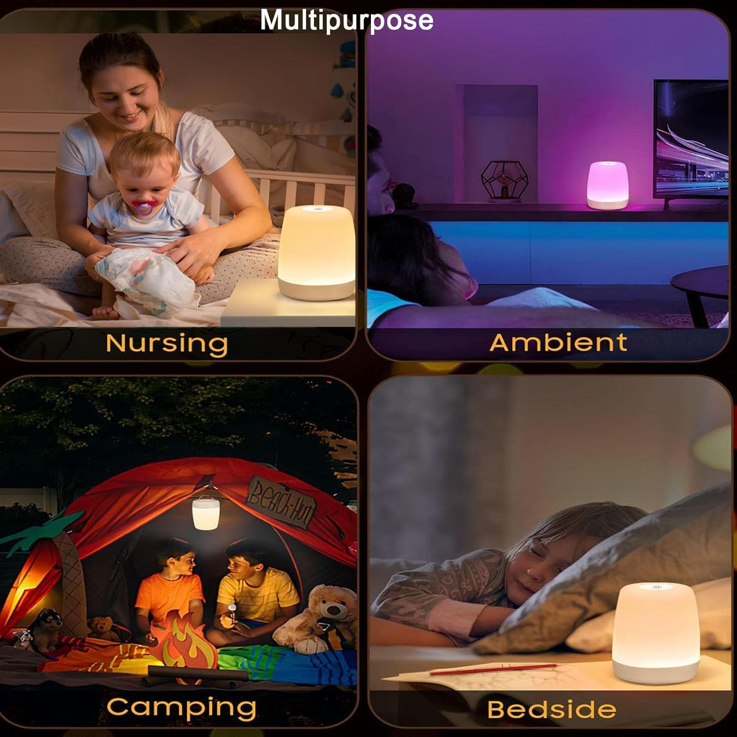 Nursery Night Light, Touch Bedside Lamp Rechargeable, RGB Color Changing Dimmable Table Lamp, Touch Lamp for Bedrooms Living Room Portable Table Bedside Lamps image number 2