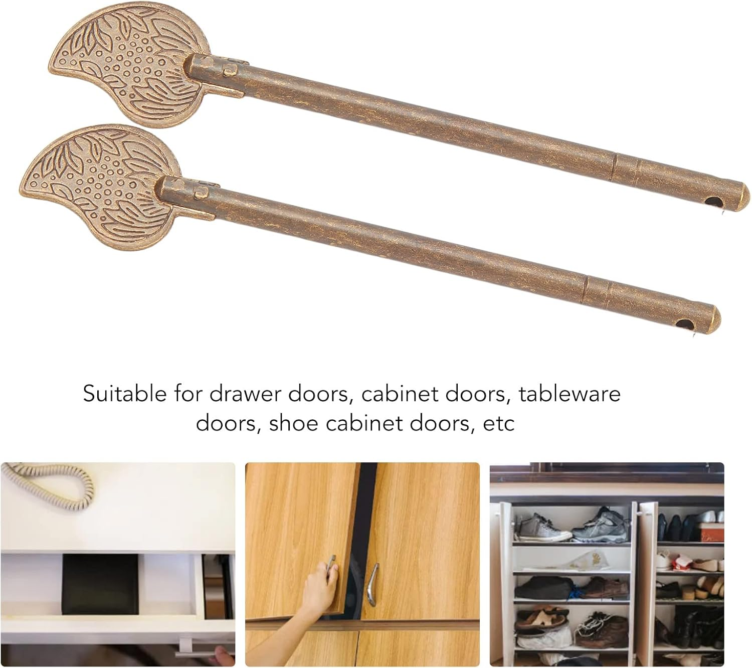 Door Latch Locking Pin, 2 Pcs Brass 11Cm Leaf Shape Retro Style Cabinet Key Latch, Vintage Style Chinese Latch Bolt for Antique Lock, Handle, Box Buckle, High Hardness image number 3