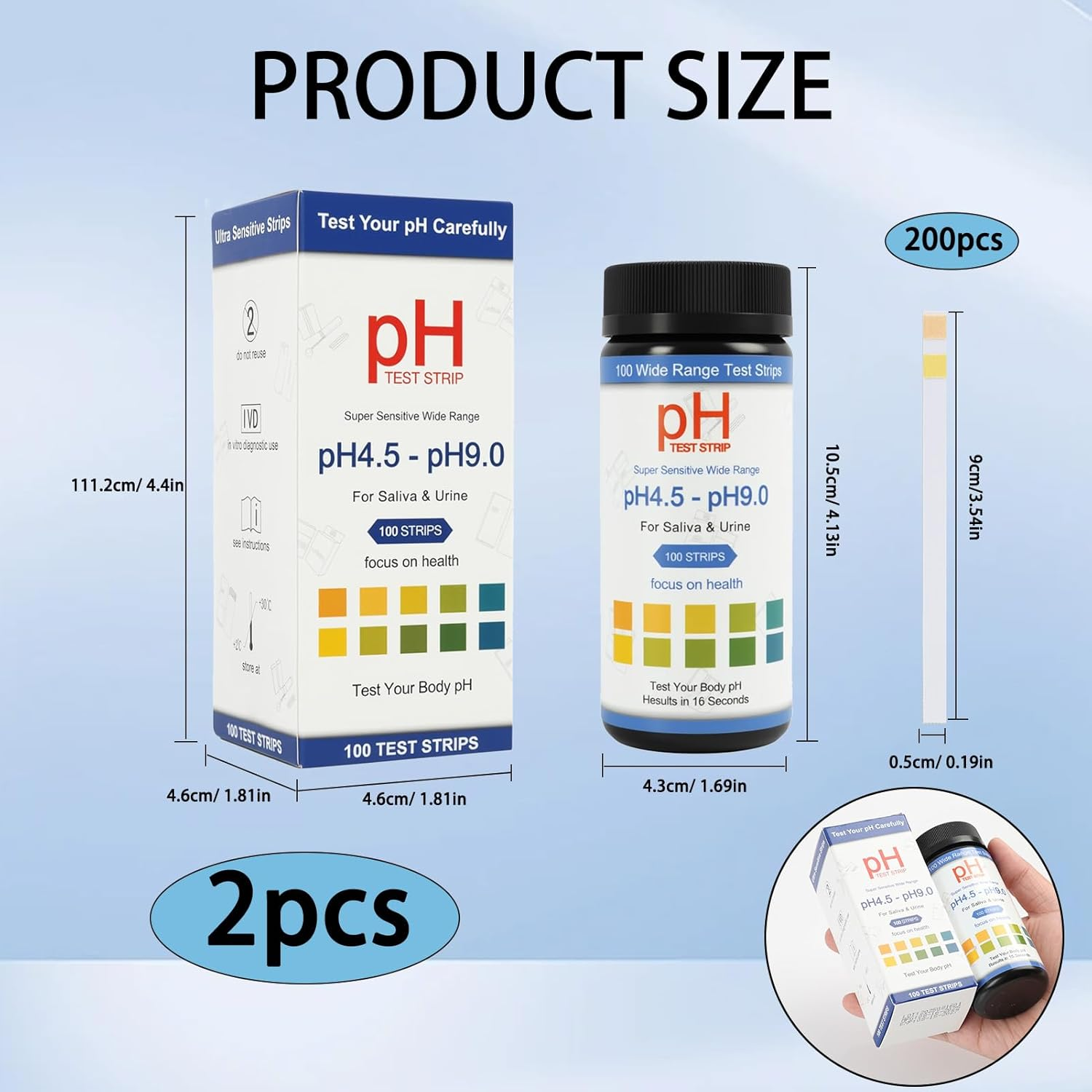 200 Pcs PH Test Strips, Urine and Saliva Test Strips, Measure Alkaline and Acid Levels in the Body, Monitor PH Balance with Accurate Results for Health Tracking and UTI Detection