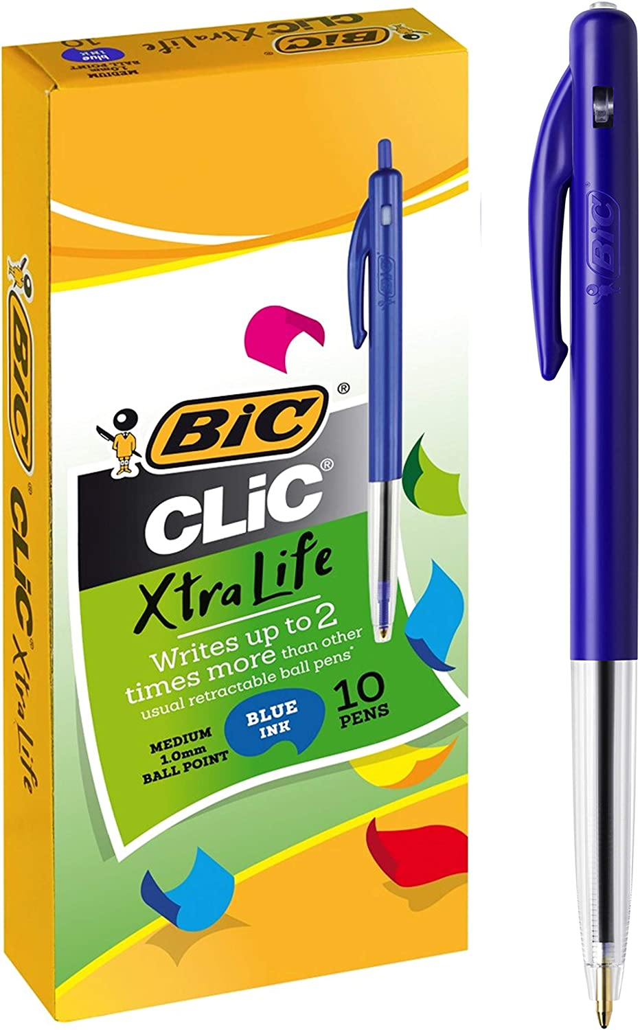 BIC 922619 Clic Retractable Ball Pens Medium Point (1.0 Mm) - Red, Box of 10