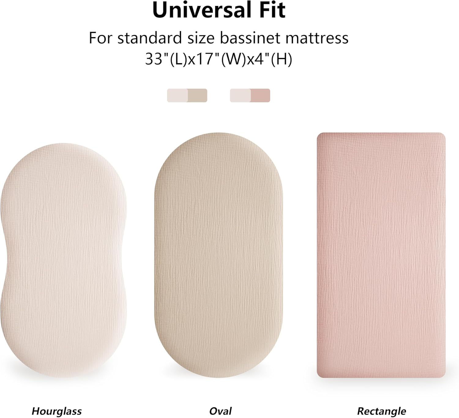 Muslin Bassinet Sheets for Babies &ndash; Soft & Breathable 100% Cotton Fitted Sheets for Oval, Rectangle, Hourglass Bassinet Mattress Pads, 2-Pack (Ivory & Pink) image number 1