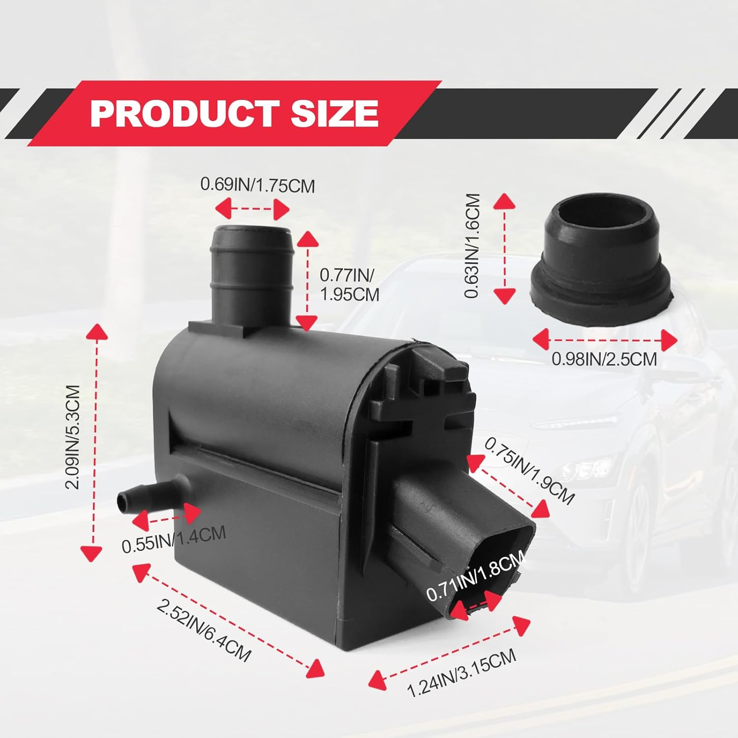 Windshield Washer Pump, Compatible with Hyundai, Kia, Replaces OEM: 98510-1C100, 98510-26100, 98510-1W000, 98510-2K000, Washer Fluid Pump with Grommet image number 5