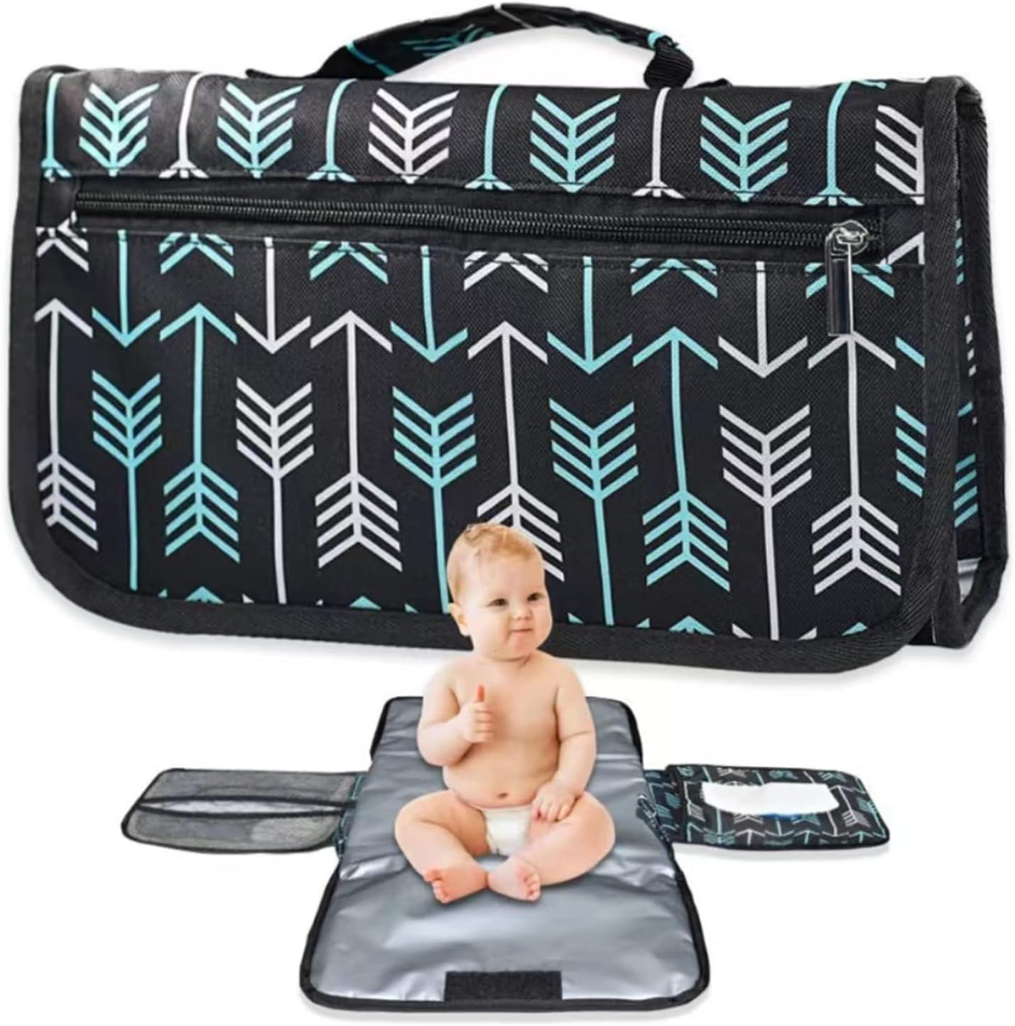 Tignapoo Portable Baby Changing Pad Waterproof Travel Baby Diaper Changing Pad Foldable Changing Mat for Baby Built-In Pillow with Pockets