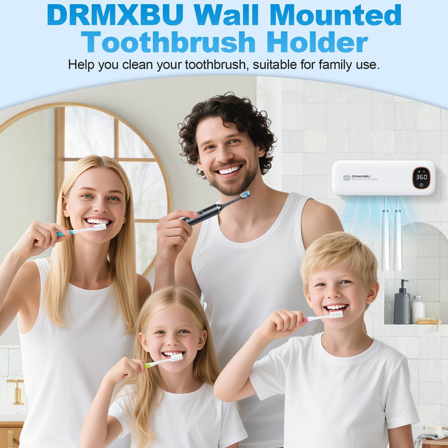 Toothbrush Holder, DRMXBU UV Electric Toothbrush Sanitizer Holder Wall Mounted for Bathroom with Light Clean Air Dry, Tooth Brush Holder with 5 Slots for Family, LED Timer Toothbrush Cleaner Case image number 4