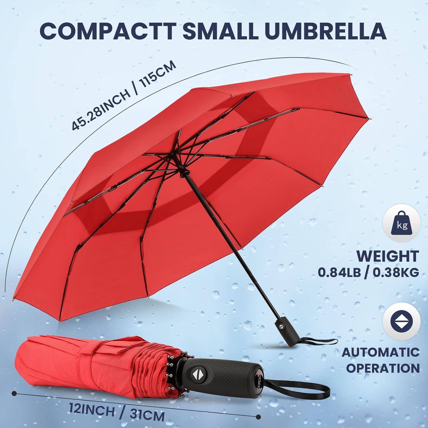 ZOMAKE Compact Travel Umbrella Windproof Double Canopy - Lightweight Automatic Open and Close Folding Umbrella with 9 Ribs - Red image number 3