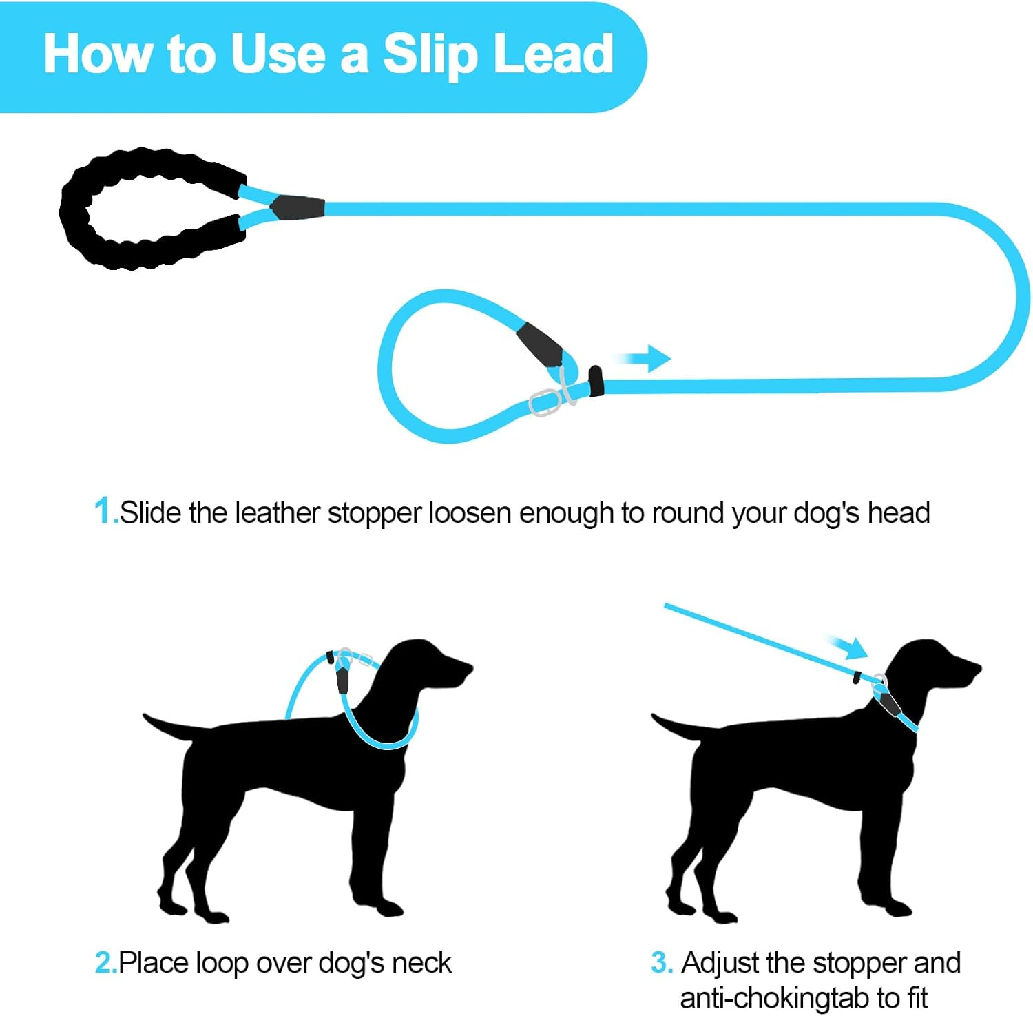 Slip Lead Dog Leash 6FT, Heavy Duty 1.8M Anti-Choking Rope Slip Leash, Reflective Strong Sturdy Rope Lead for Large Medium Small Dog, 1/2 Inch(12Cm), Blue image number 2