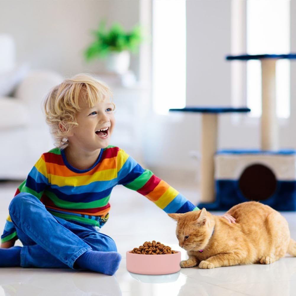RANJIMA Feeding Bowl for Cats, 3 Silicone Feeding Bowls, Drinking Bowl, Oval, Silicone Bowl, Wide for Dry Food and Wet Food, Pink image number 2