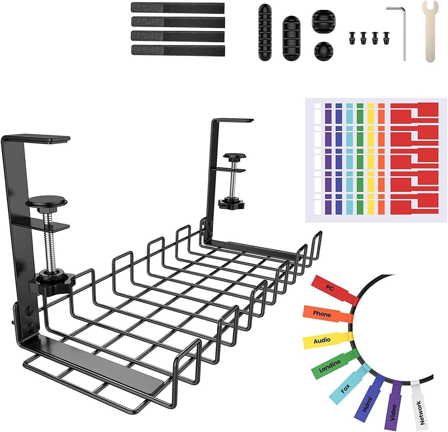NOAEOU under Desk Cable Management Tray, Super Sturdy under Desk Wire Management Organizer,Clamp Install Metal Cord Management Rack,Perfect for Office Home,15.7In Cable Tray Basket (White)