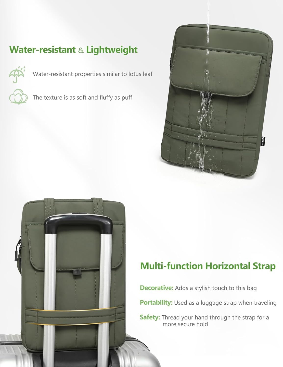 HYZUO 13.3-14 Inch Puffy Laptop Sleeve Padded Handbag for 13"-14" Macbook Pro/Air, 13" 13.3" Dell/Hp/Lenovo/Asus/Acer Notebook Chromebook, Women Slim Shoulder Bags Work Daily Bag, Midnight Green image number 6