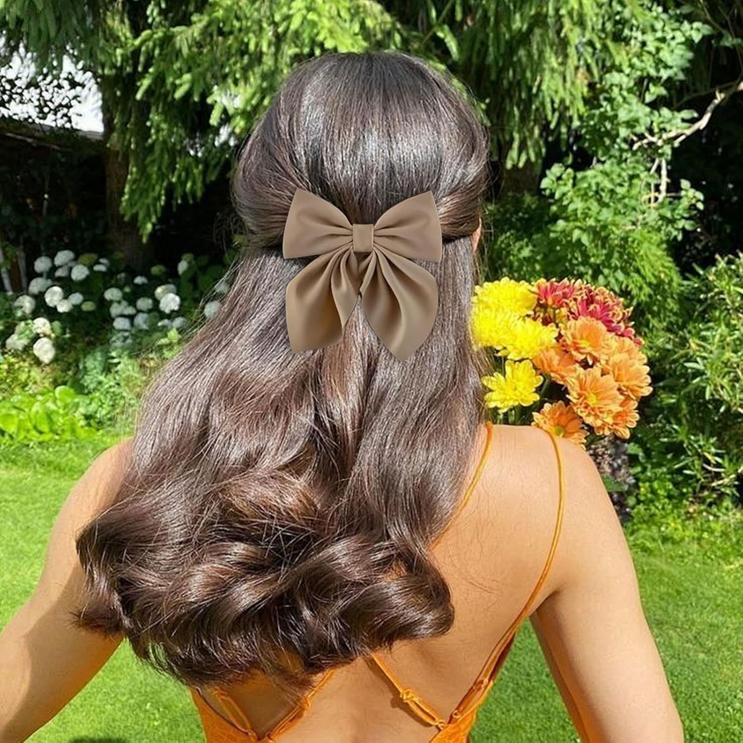 Muorruo 8 Pieces Hair Bows for Women, Short Bow Hair Clips, Small Alligator Hair Clips, Cute Accessories for Girls, Bow Clips for Thick and Thin Hair, Black/Khaki image number 6