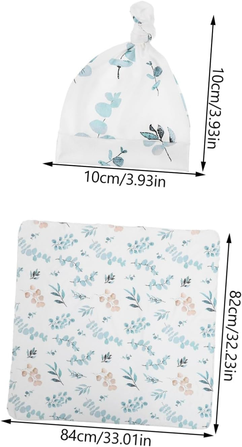 4-Piece Newborn Swaddle Set with Hat and Headband Eucalyptus Leaves Soft Cotton Receiving Blanket for Baby Girls image number 6