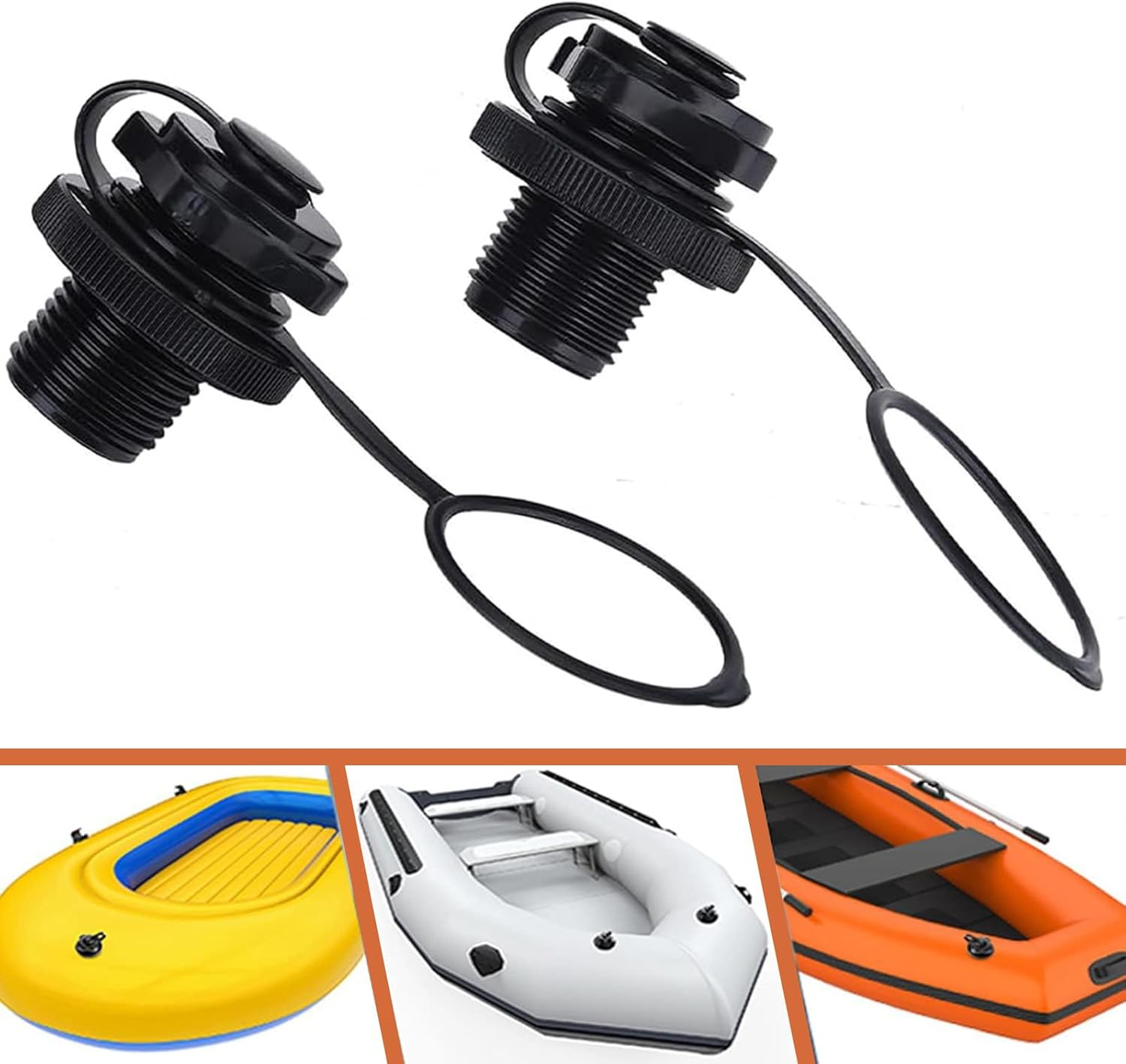 2PCS Inflatable Boat Air Valve Replacement &ndash; One-Way Leakproof Spiral Screw Plug for Dinghy, Raft, Kayak, Boston Valve Design