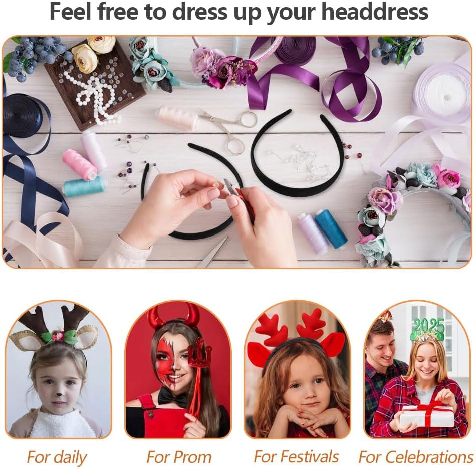 Pack of 4 Simple Women'S Headbands, 1.5 Cm / 2 Cm Wide, Flexible, Non-Slip Hairband, Vintage Plastic Headband, Black, Fashion, Comfortable, Wide, Hard Headband for Women, Girls, Christmas Party image number 5