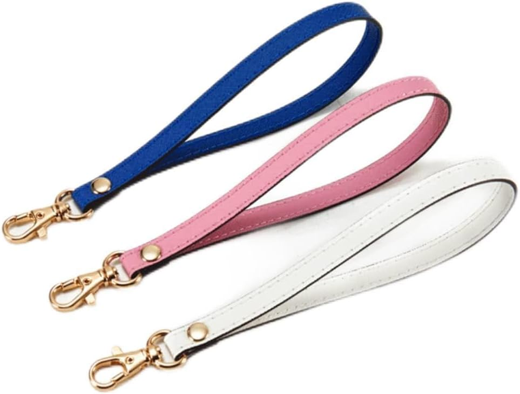 PHENOFICE Leather Wrist Strap Keychain Wristlet for Women, Blue Cross Pattern Genuine Leather Hand Strap with Gold Buckle, Replacement Purse Accessory for Clutch and Wallet Use image number 1
