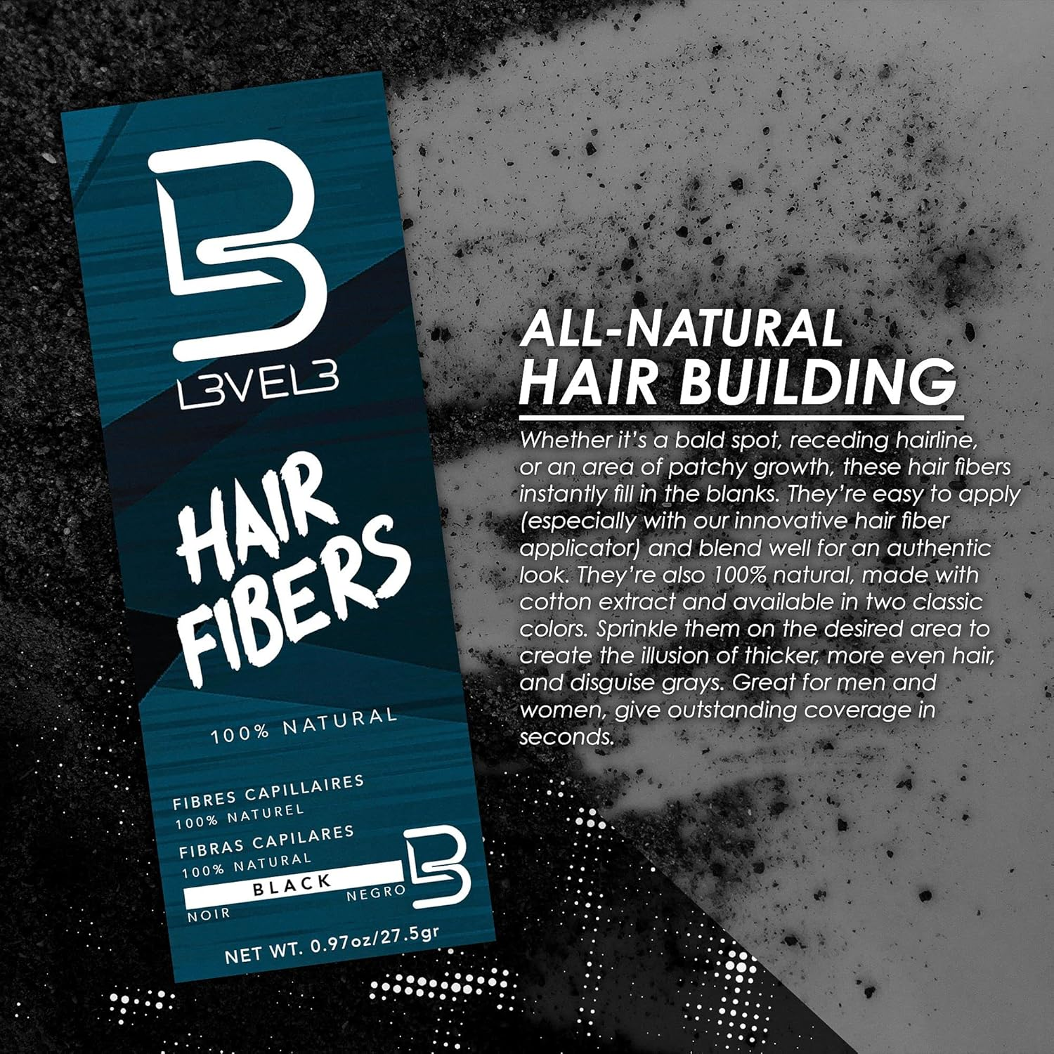 L3VEL3 Cover Bald Spot Hair Fibers Powder 27.5 G, Black image number 2
