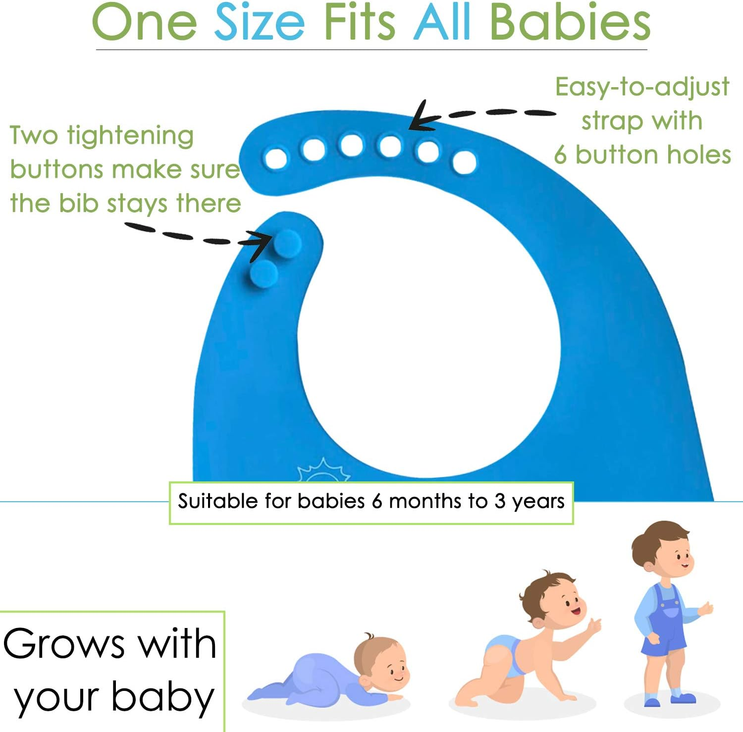 Waterproof Silicone Baby Bibs (Set of 2) with Food Catcher Pocket &ndash; BPA Free, Food Grade Feeding & Weaning Bib for Toddlers, Boys & Girls - Adjustable, Roll up Design Green & Blue