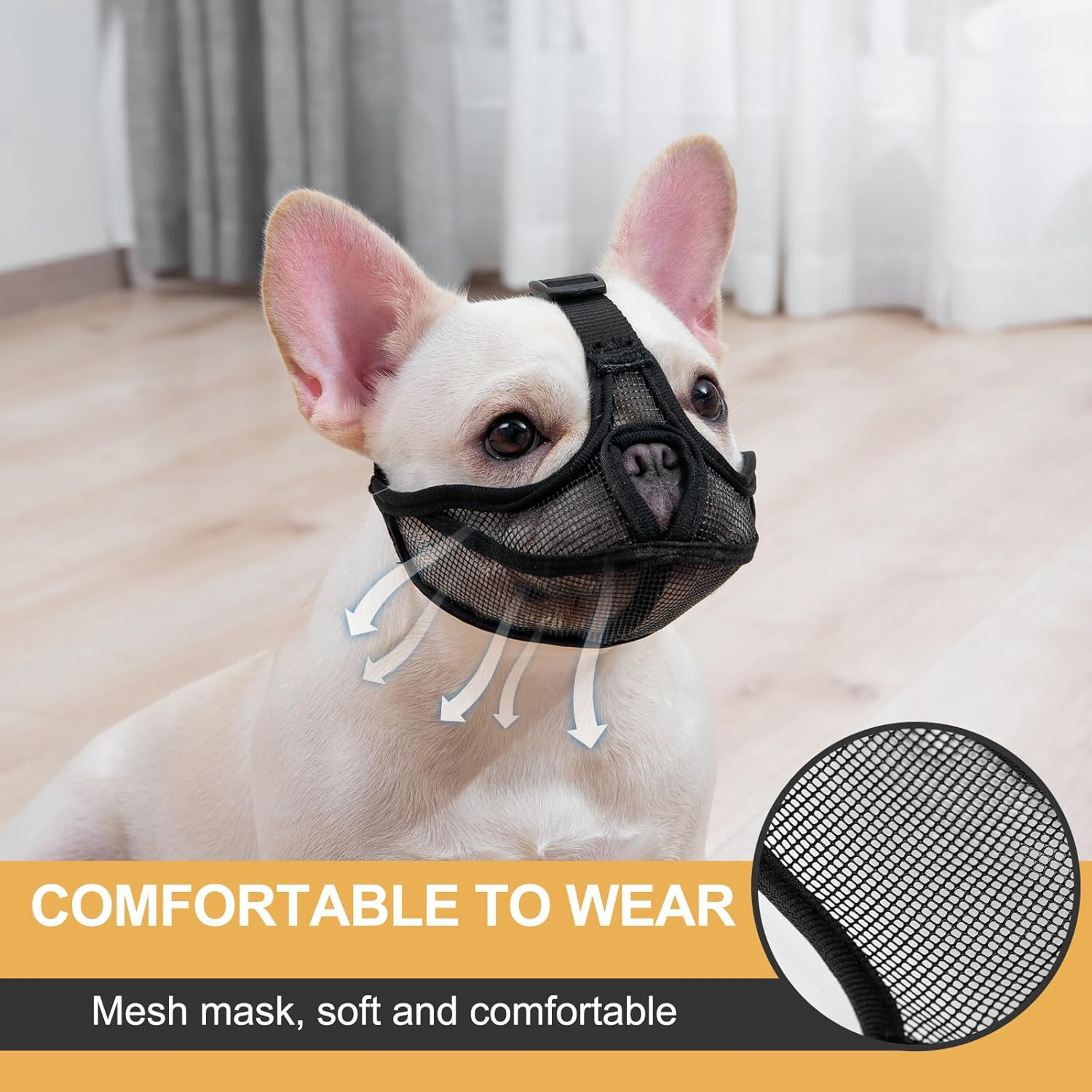 Ohcozzy Short Snout Dog Muzzle, Won&rsquo;T Cover Forehead Bulldog Muzzle Adjustable Breathe Mesh, anti Bitting Chewing Barking（S,Black）