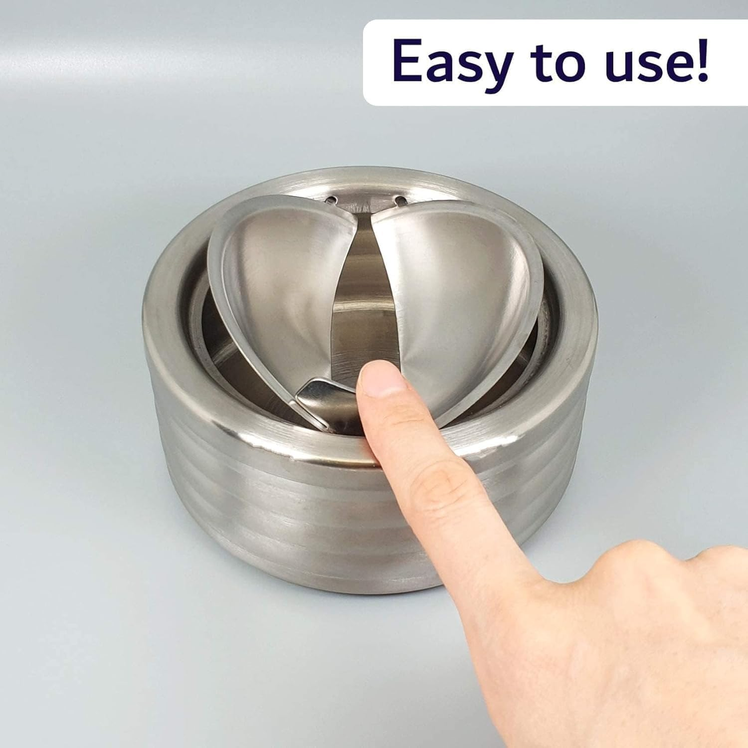 Grooved Silver Classic Metal Ashtray with a Lid for Cigarettes - Windproof Outdoor Ashtrays Can Patio Outdoor Indoor Decorative Fancy Ash Tray image number 1