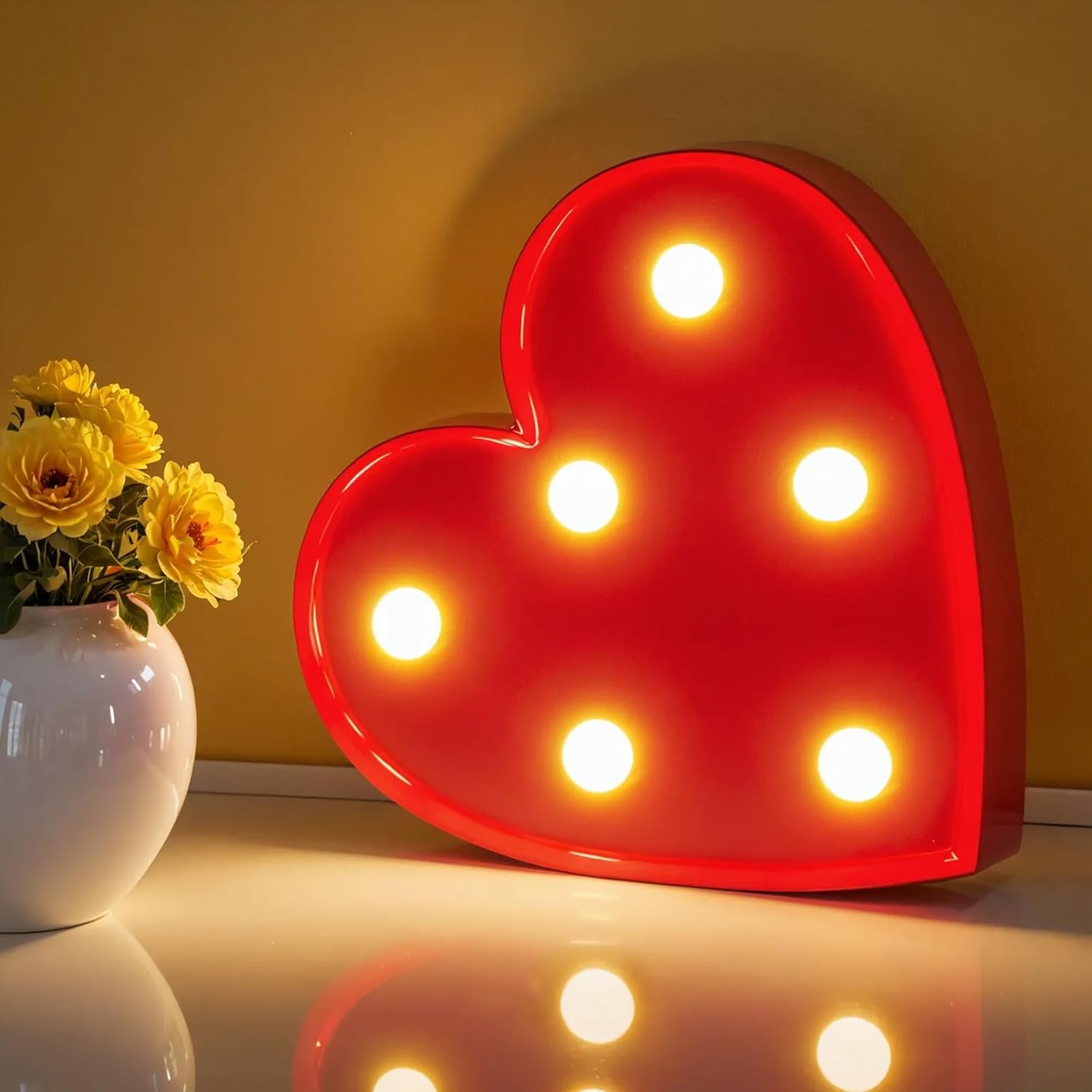 White Digital LED Letter Lights with Shiny Heart Embellishments Create a Warm Atmosphere and Suitable as Night Light for Birthdays, Weddings and Parties. (Heart Shape)
